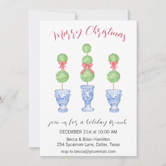 Vrolijk Kerstmis Chinoiserie Topiary Party Kaart (Voorkant)