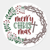 VROLIJK KERSTMIS Christelijke aanbidding krans Ronde Sticker (Voorkant)