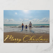 Vrolijk Kerstmis Classic Traditioneel Goud 1 Foto Folie Feestdagenkaart (Voorkant)