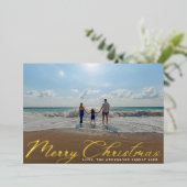 Vrolijk Kerstmis Classic Traditioneel Goud 1 Foto Folie Feestdagenkaart (Staand Voorkant)