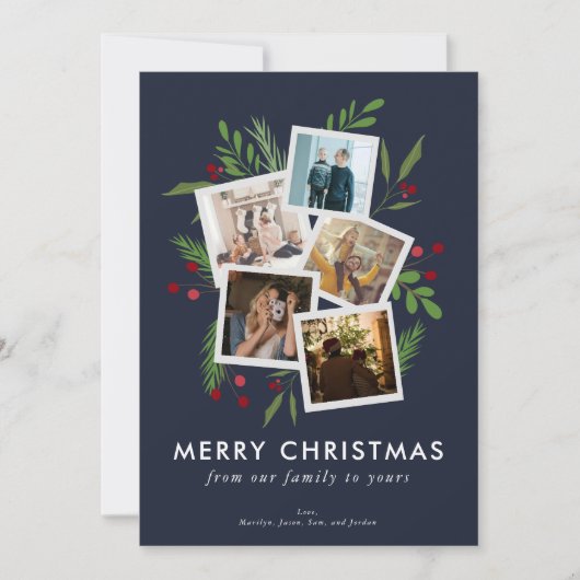 Vrolijk Kerstmis Collage Custom Modern Holly Feestdagenkaart (Voorkant)