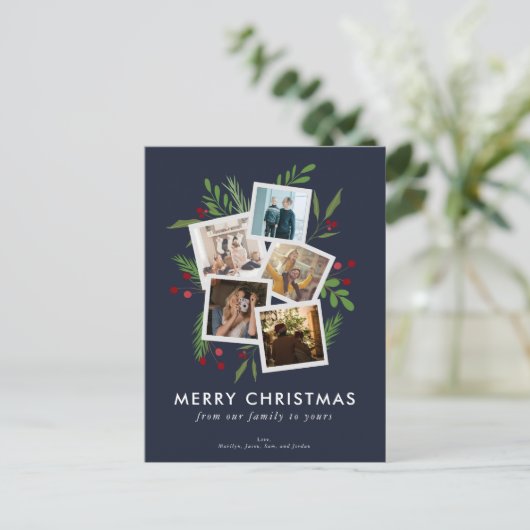 Vrolijk Kerstmis Collage Custom Modern Holly Feestdagenkaart (Staand voorkant)