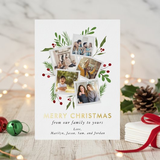 Vrolijk Kerstmis Collage Custom Modern Holly Folie Feestdagenkaart