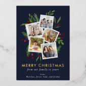 Vrolijk Kerstmis Collage Custom Modern Holly Folie Feestdagenkaart (Voorkant)