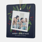 Vrolijk Kerstmis Collage Custom Modern Holly Keramisch Ornament (Links)