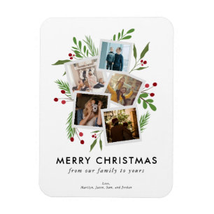 Vrolijk Kerstmis Collage Custom Modern Holly Magneet