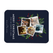 Vrolijk Kerstmis Collage Custom Modern Holly Magneet (Horizontaal)