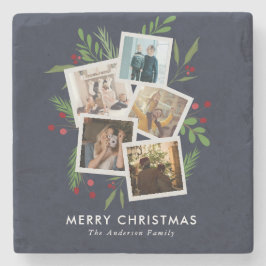Vrolijk Kerstmis Collage Custom Modern Holly Stenen Onderzetter