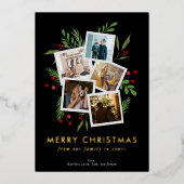Vrolijk Kerstmis Collage Zwart Modern Holly Folie Feestdagenkaart (Voorkant)