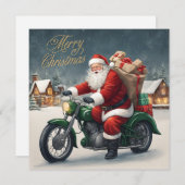 Vrolijk Kerstmis Cool  Santa op Motorcycle Feestdagenkaart (Voorkant / Achterkant)