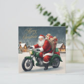 Vrolijk Kerstmis Cool  Santa op Motorcycle Feestdagenkaart (Staand voorkant)