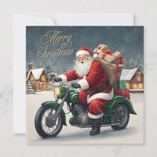 Vrolijk Kerstmis Cool  Santa op Motorcycle Feestdagenkaart (Voorkant)