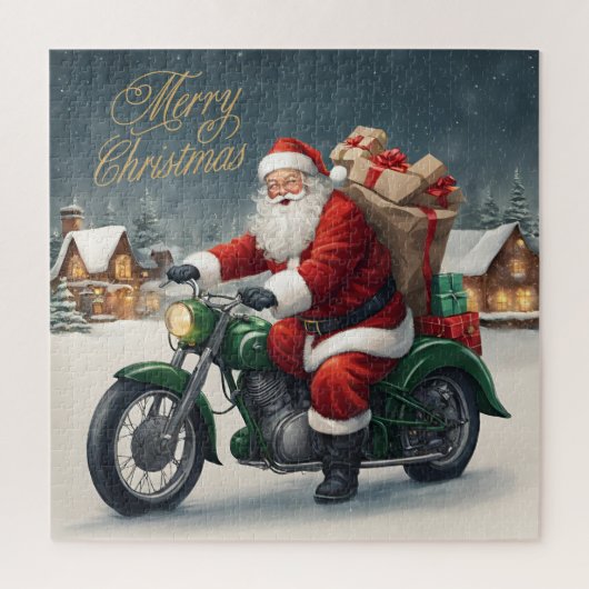 Vrolijk Kerstmis Cool  Santa op Motorcycle Legpuzzel (Verticaal)