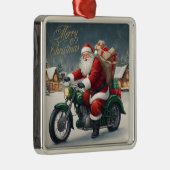 Vrolijk Kerstmis Cool  Santa op Motorcycle Metalen Ornament (Rechts)