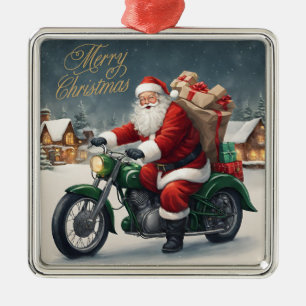 Vrolijk Kerstmis Cool  Santa op Motorcycle Metalen Ornament
