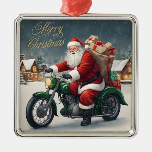 Vrolijk Kerstmis Cool  Santa op Motorcycle Metalen Ornament (Voorkant)
