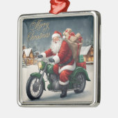 Vrolijk Kerstmis Cool  Santa op Motorcycle Metalen Ornament (Links)