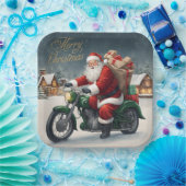 Vrolijk Kerstmis Cool  Santa op Motorcycle Papieren Bordje (Feest)