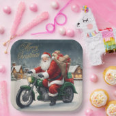 Vrolijk Kerstmis Cool  Santa op Motorcycle Papieren Bordje (Feest)