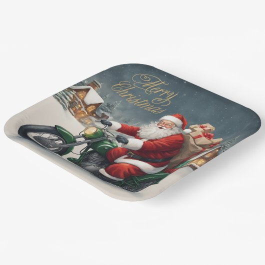 Vrolijk Kerstmis Cool  Santa op Motorcycle Papieren Bordje (Gebogen)