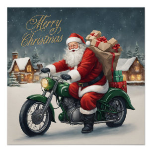Vrolijk Kerstmis Cool  Santa op Motorcycle Perfect Poster