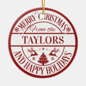 Vrolijk Kerstmis Custom Familienaam Classic Keramisch Ornament (Voorkant)