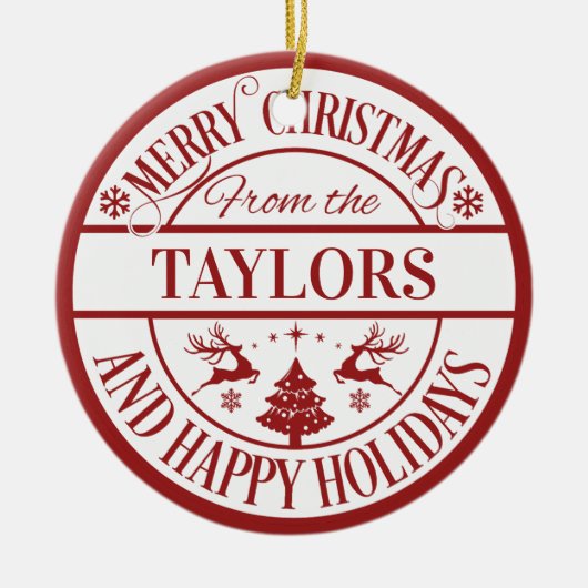 Vrolijk Kerstmis Custom Familienaam Classic Keramisch Ornament (Voorkant)