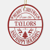 Vrolijk Kerstmis Custom Familienaam Classic Keramisch Ornament (Links)