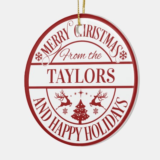 Vrolijk Kerstmis Custom Familienaam Classic Keramisch Ornament (Links)