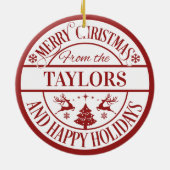 Vrolijk Kerstmis Custom Familienaam Classic Keramisch Ornament (Achterkant)