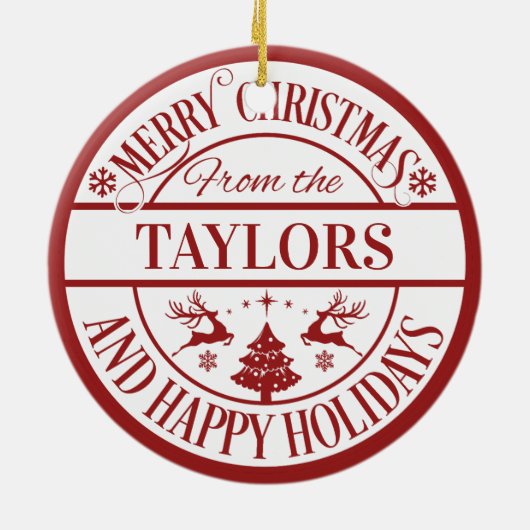 Vrolijk Kerstmis Custom Familienaam Classic Keramisch Ornament (Achterkant)
