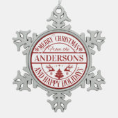 Vrolijk Kerstmis Custom Familienaam Traditioneel Tin Sneeuwvlok Ornament (Voorkant)