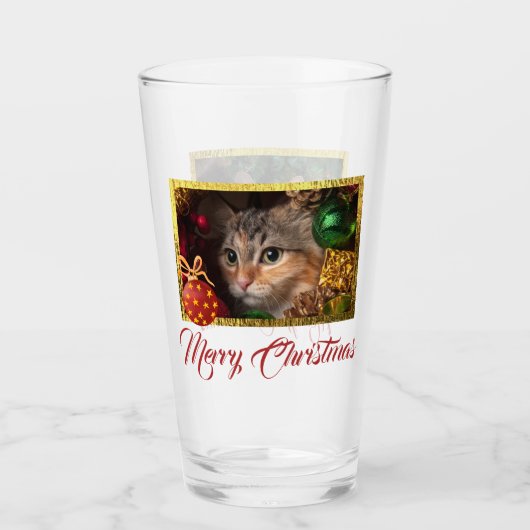 Vrolijk Kerstmis Custom Photo Pint Glass Glas (Voorkant)