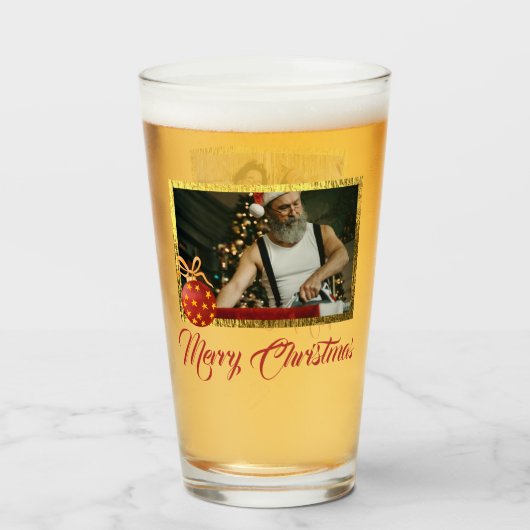 Vrolijk Kerstmis Custom Photo Pint Glass Glas (Achterkant gevuld)