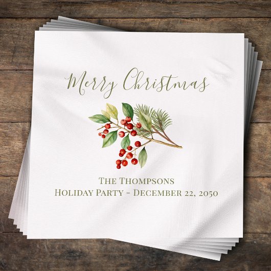 Vrolijk Kerstmis Custom Rode Holly Berries Servet