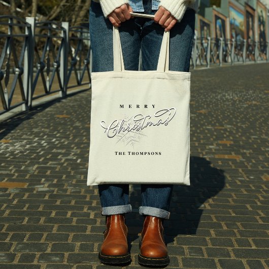 Vrolijk Kerstmis Custom Zilveren Sneeuwvlok Tote Bag