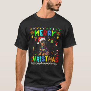 Vrolijk Kerstmis Dachshund Santa Hat Lights Xmas F T-shirt