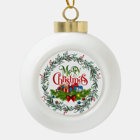 Vrolijk Kerstmis, decoratief ontwerp, Keramische Bal Ornament (Voorkant)