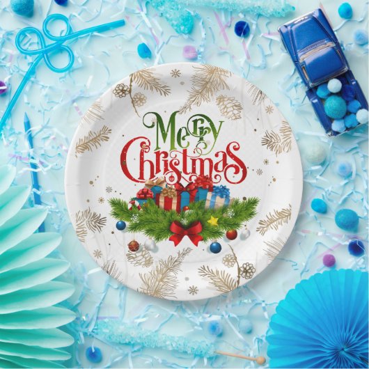 Vrolijk Kerstmis, Decoratief Ontwerp, Papieren Bordje (Feest)