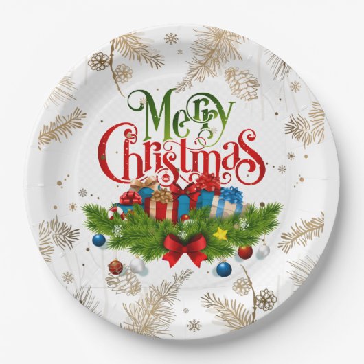 Vrolijk Kerstmis, Decoratief Ontwerp, Papieren Bordje (Voorkant)