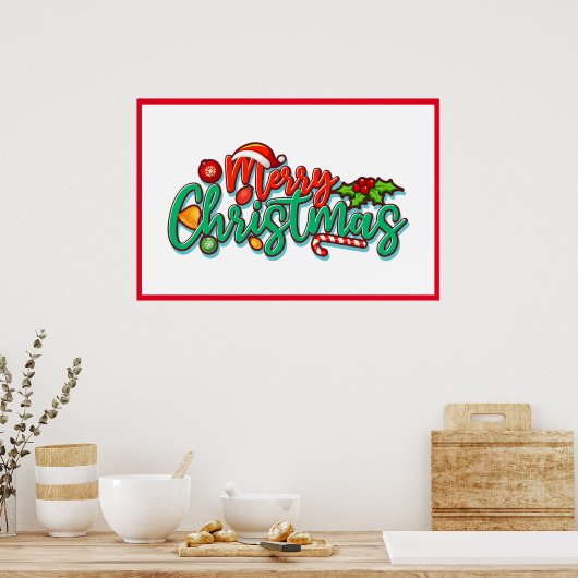 Vrolijk Kerstmis Decoratieve Typografie Script Poster (Keuken)