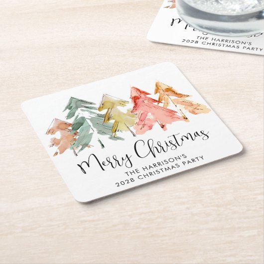 Vrolijk Kerstmis dennenbomen feestje Kartonnen Onderzetters