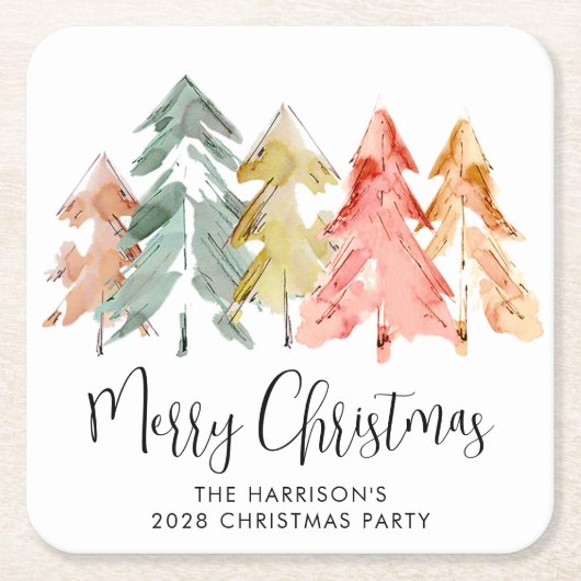 Vrolijk Kerstmis dennenbomen feestje Kartonnen Onderzetters