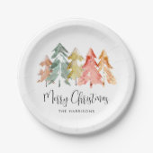 Vrolijk Kerstmis dennenboom Waterverf vakantie Papieren Bordje (Voorkant)
