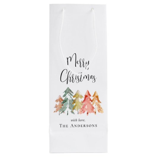 Vrolijk Kerstmis dennenboom Waterverf vakantie Wijn Cadeautas (Achterkant)