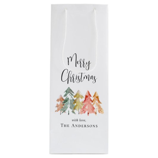 Vrolijk Kerstmis dennenboom Waterverf vakantie Wijn Cadeautas (Voorkant)