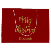 Vrolijk Kerstmis Diep Rood en Goud Namen Bomen Groot Cadeauzakje (Achterkant)