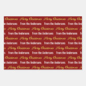 Vrolijk Kerstmis Diep Rood Wit Goud Script Naam Inpakpapier Vel (Voorkant 2)