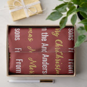 Vrolijk Kerstmis Diep Rood Wit Goud Script Naam Tissuepapier (Geschenk)