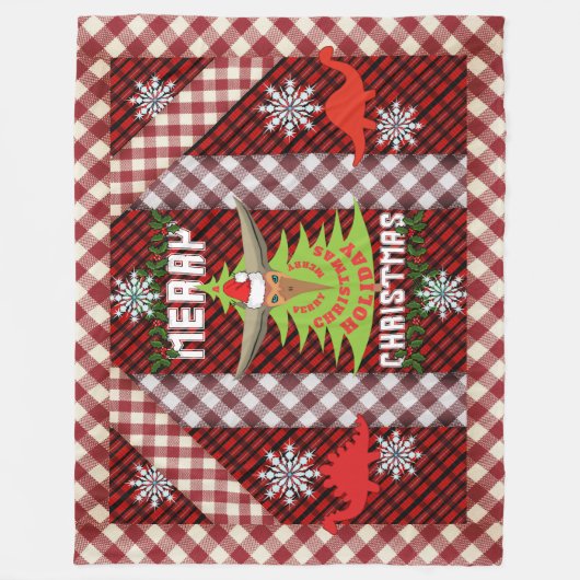 Vrolijk Kerstmis Dinosaurus Parade Fleece Deken (Voorkant)